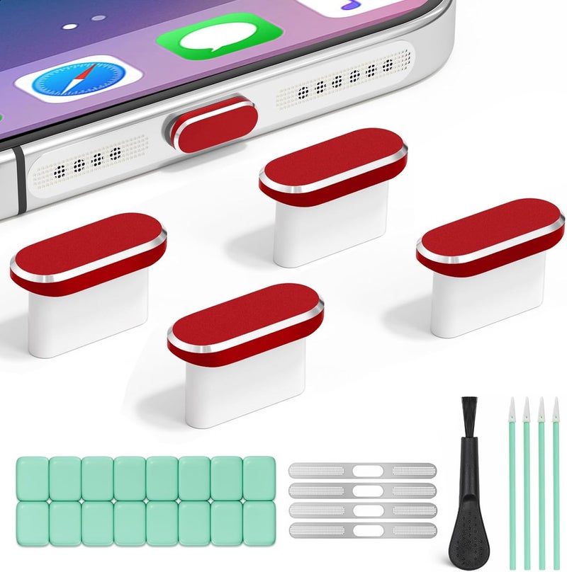 joremx Store USB C Dust Plug & Speaker Dust Mesh, 4 Pack Type C Charging Port Covers for iPhone 17/17 Pro/16/16 Plus/16 Pro/16 Pro Max/15/15 Pro Max, Anti-Dust Phone Accessories (Red) - Image 1